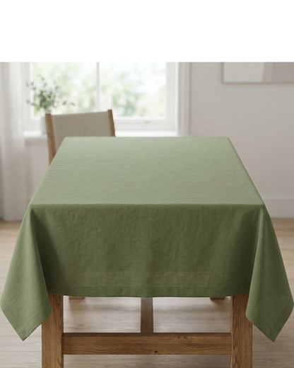 Housi Washed Cotton Rectangular Tablecloth 140 x 220 cm Moss - Lifestyle view