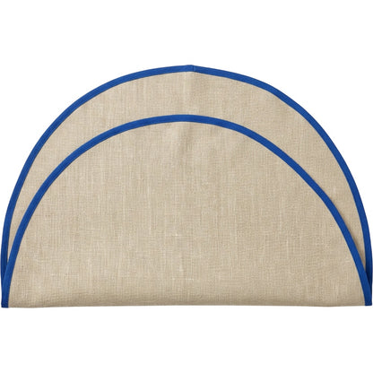 Housi Linen Cotton Round Tablecloth 180 cm Natural with Cobalt Edge - Product view