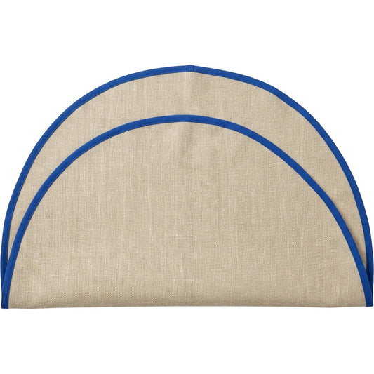 Housi Linen Cotton Round Tablecloth 180 cm Natural with Cobalt Edge - Product view