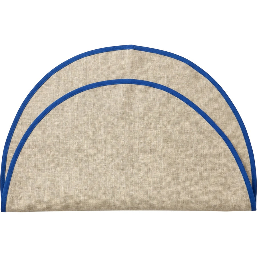 Housi Linen Cotton Round Tablecloth 180 cm Natural with Cobalt Edge